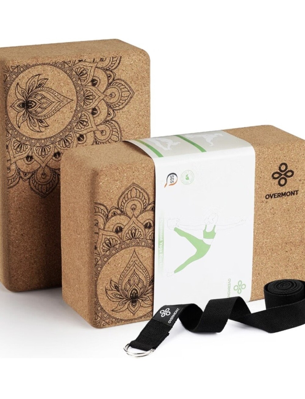 Overmont Cork Yoga Blocks 2 pack with Strap Set